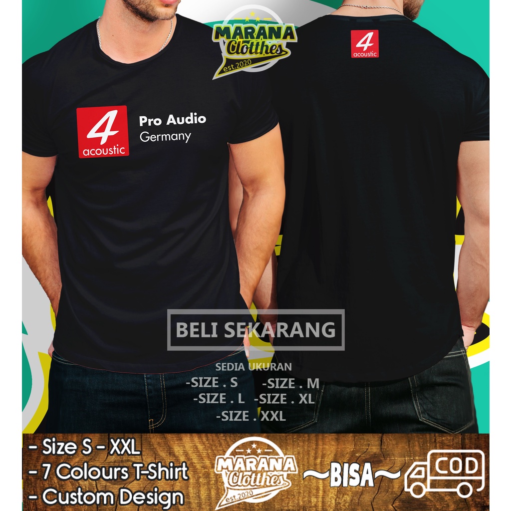 Kaos Four Acoustic Pro Audio Germany Logo 4 Acoustic Baju Musik