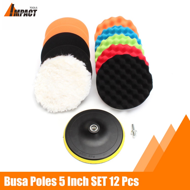 Busa Poles 5 Inch SET 12 Pcs Spon Sponge Polishing 5inch 12pcs M10 Wool Wax Pad Velcro Alat Pemoles 