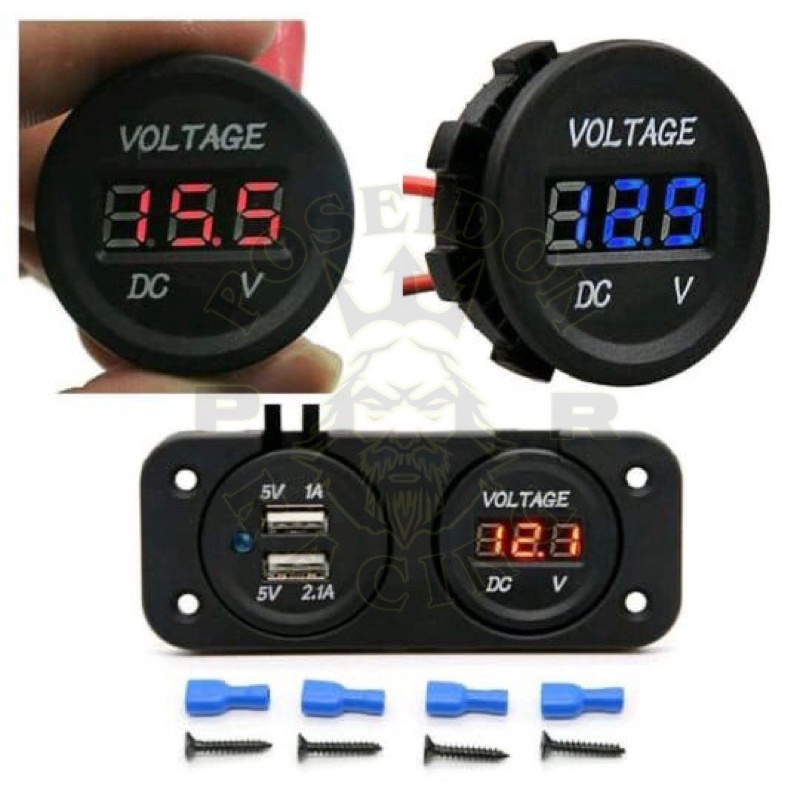 Volt meter aki tanam Plus charger hp usb waterproof universal / Volt meter 2 in 1 / volt meter aki