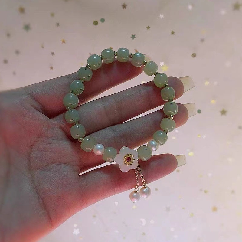 Gelang Tangan Manik-Manik Batu Jade Hetian Natural Aksen Buah Ceri Untuk Wanita ACKER