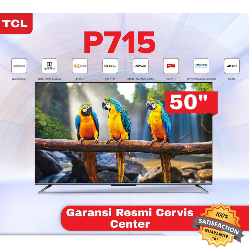 TV Android 9.0 TCL - 4K UHD - Netflix/YouTube - USB/HDMI - Handsfree voice control (Model : 50P715)