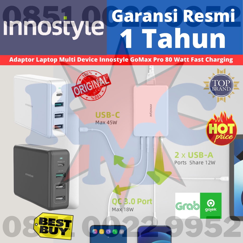 Adaptor Laptop Multi Device Innostyle GoMax Pro 80 Watt Fast Charging