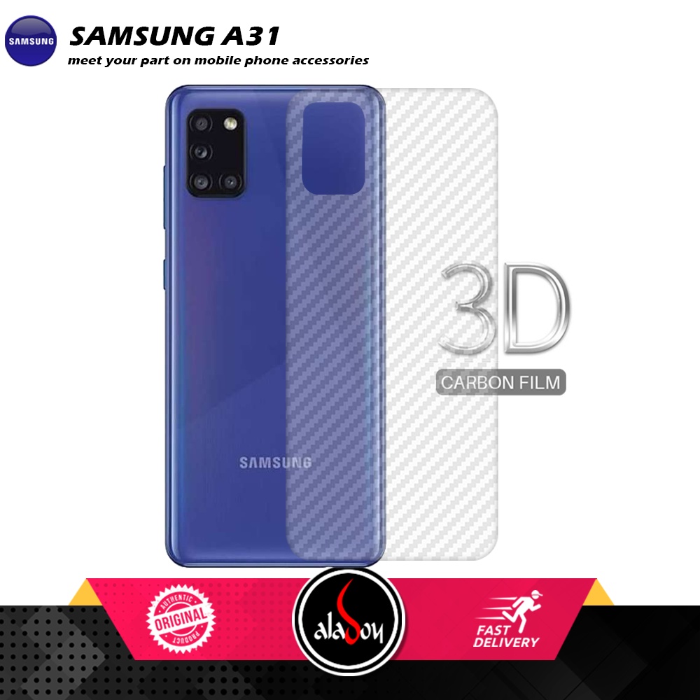 Case SAMSUNG A31 Armor Fushion Transparent Casing + Tempered Glass Full Layar dan Skin Carbon