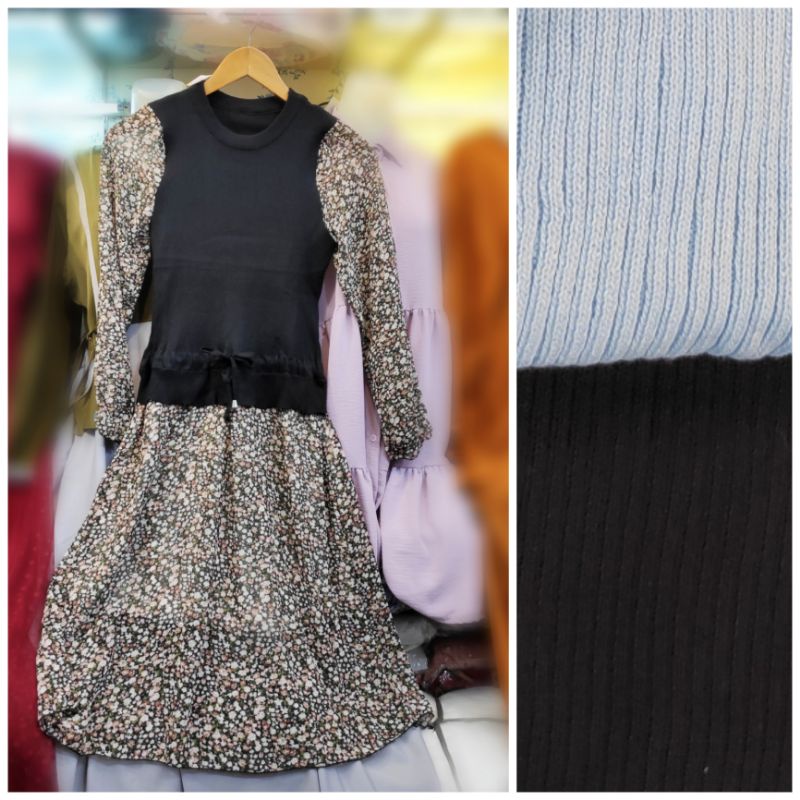 TUNIK RAJUT REMAJA WANITA KOMBINASI BUNGA IMPORT