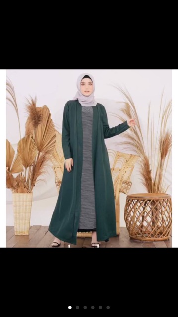 Maxi longcardi longcardy cardy stripe bahan Waffle Kombi inner salur fit L nyatu