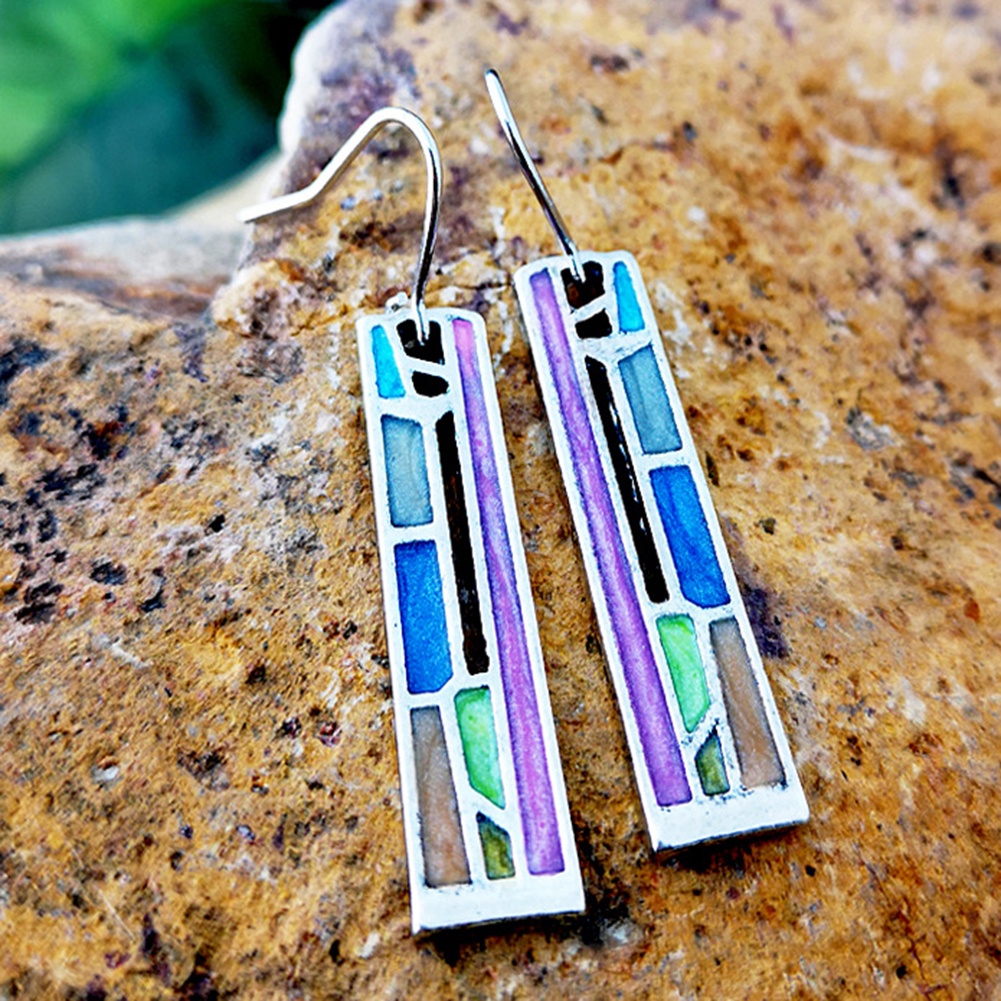 Hu Hu Hu Hu Hu Alat Bantu Pasang Kacamata♡ Anting Kait Gantung Wanita Desain Persegi Panjang Hollow Warna Warni Untuk Pesta