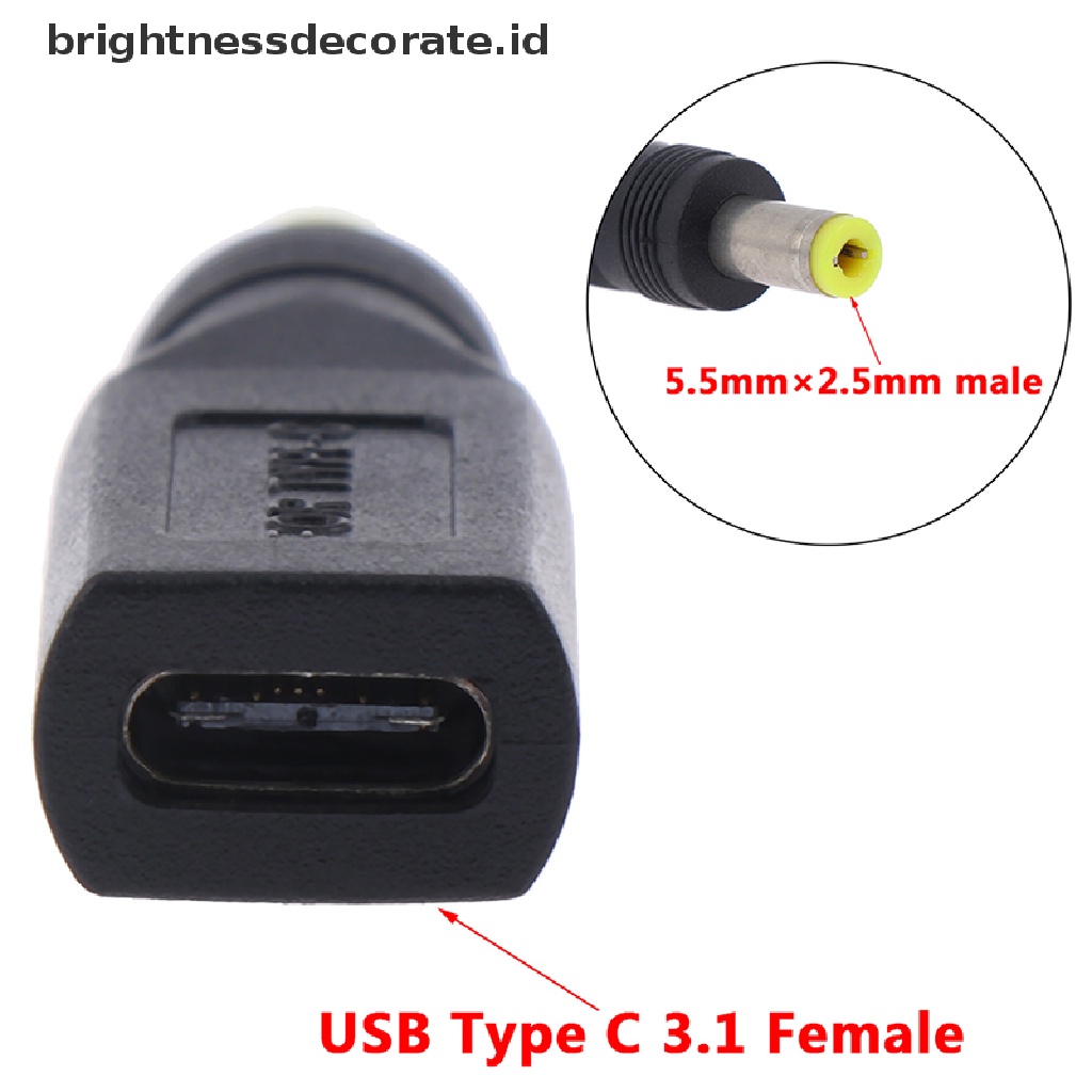 1 Pc Usb 3.1 Tipe C Female Ke 5.5mm X 2.5mm Male Dc Power Charging