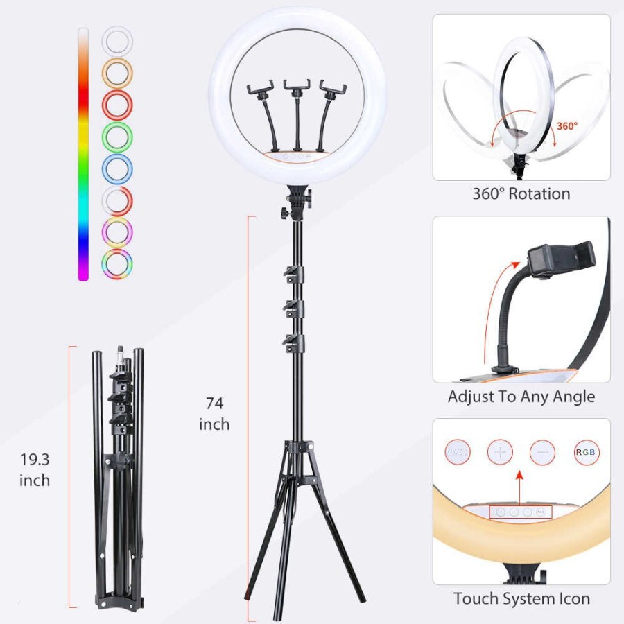 MIXIO 45CM 18Inc Ring Light RGB Rainbow TRIPOD + 2.1M