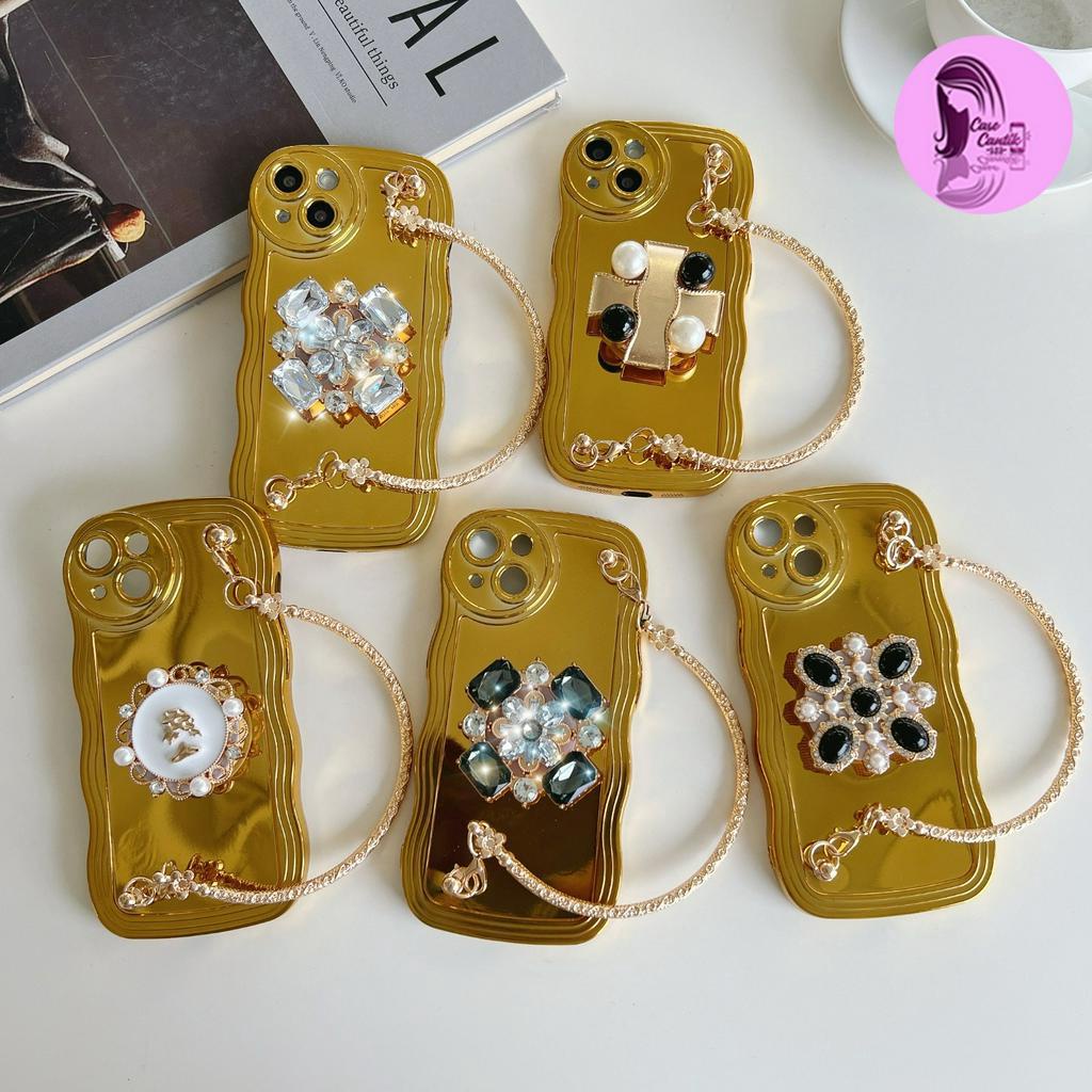 GC25 - GC29 Case Wave Model Tas Jinjing Popsocket 3d Stand Gold For Iphone 13 Pro Max CC4165