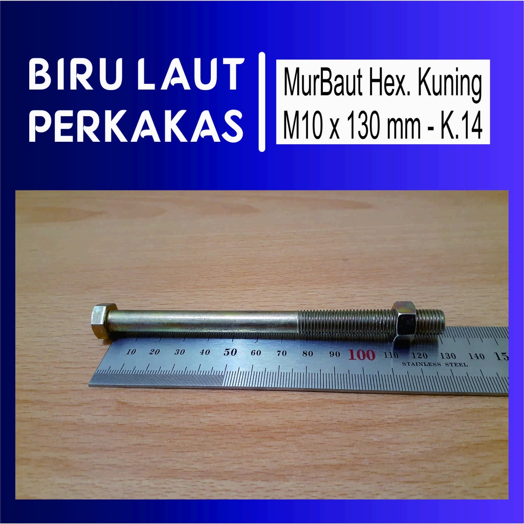 MurBaut Besi Hexagon Baud Mur Nut kuning M10x130 M10 X 130 Kunci 14