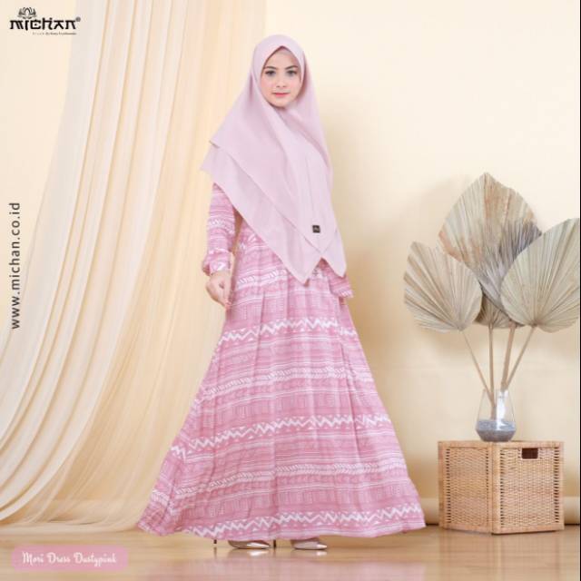 Daily Mori Dress Michan - Gamis Original  Instan Asa Abu Muda Silver Dusty Pink Navy