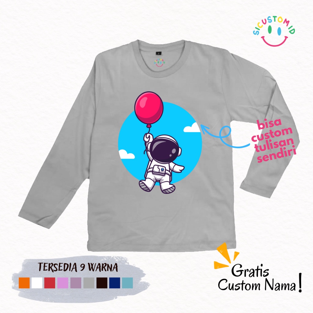 BAJU KAOS ANAK ULTAH GRATIS CUSTOM NAMA COWOK/CEWEK TANGAN PANJANG ASTRONOT KARTUN ANAK