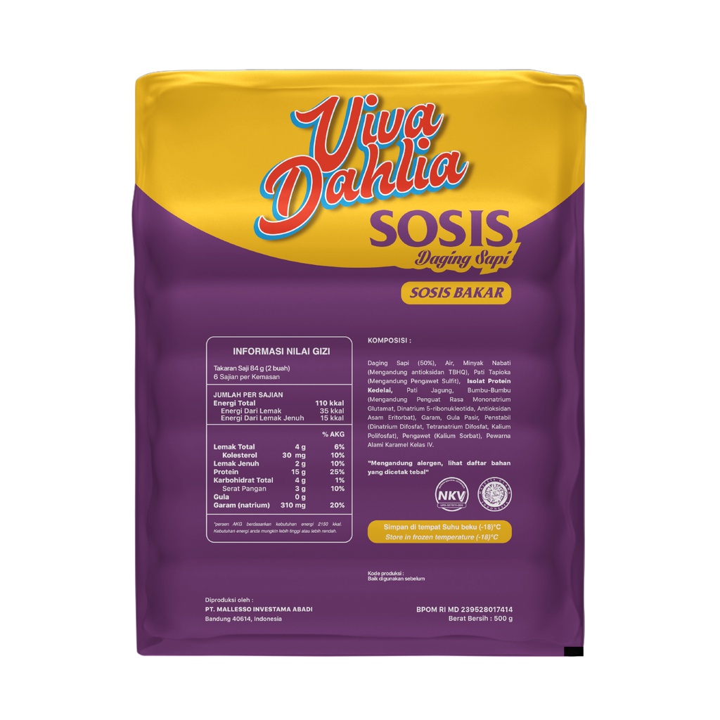 Jual Viva Dahlia Sosis Bakar Sapi Collagen 500 Gram Shopee Indonesia