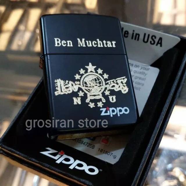 Zippo nu hitam custom logo tulisan nama ukir grafir perusahaan