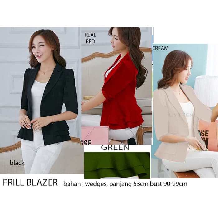 Keren=>Blazer Wanita -- Blezer Rose Peach Zara/Tartan Blazer Set CH926 Frill