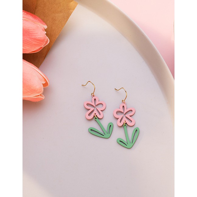 LRC Anting Gantung Fashion Color Mixing Small Daisy Alloy Hollow Earrings K70096