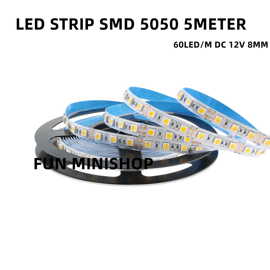 LAMPU LED STRIP MATA BESAR 5050 60LED/M DC 12V 8MM STRIP LED