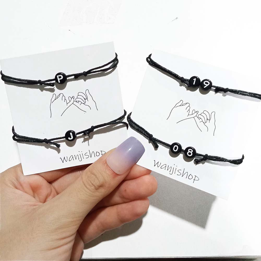 Gelang Couple Inisial Nama Custom HURUF BULAT HITAM EKONOMIS