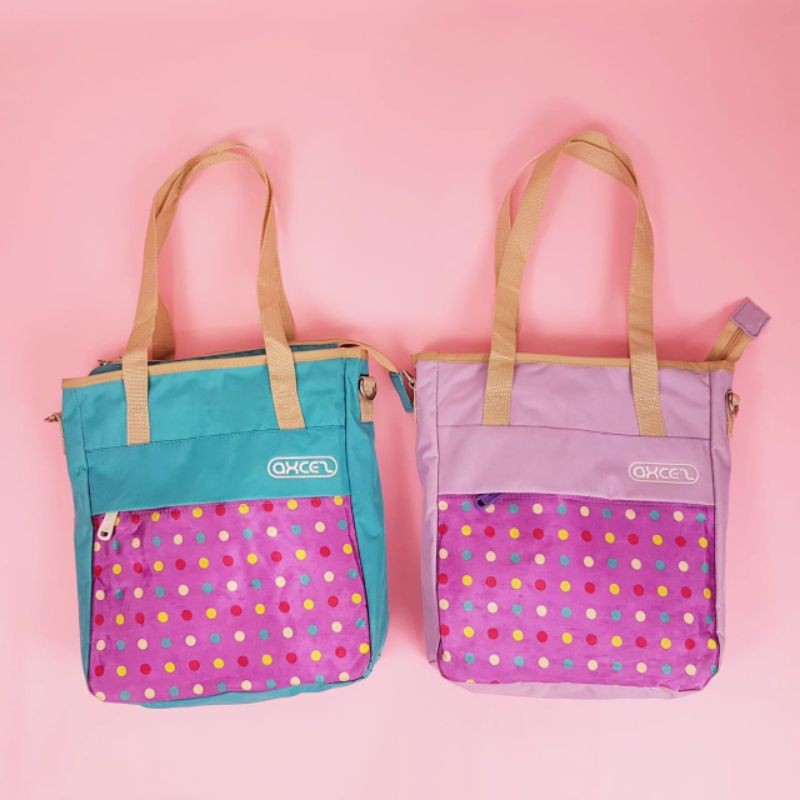 Tas Bahu Wanita / Tote Bag Murah & Kekinian untuk Belanja Sekolah Pantai - Polkadot Axcez