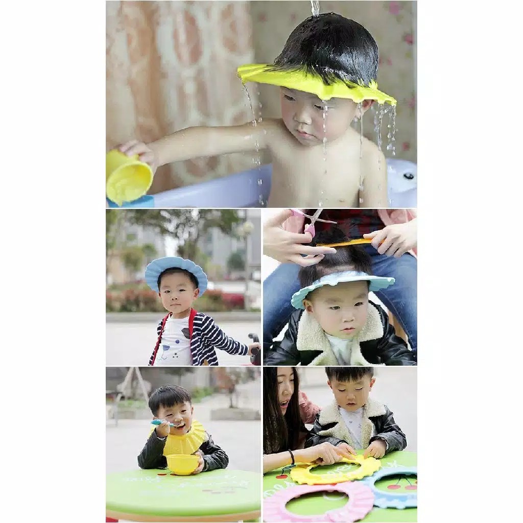 Topi Keramas Bayi Anak / Penutup Kepala Mandi Anak / Baby Shower Cap / Pelindung Gunting Rambut