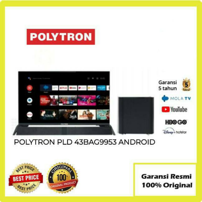 Polytron LED Smart Android TV 43" + Sound Bar Digital PLD 43BAG9953