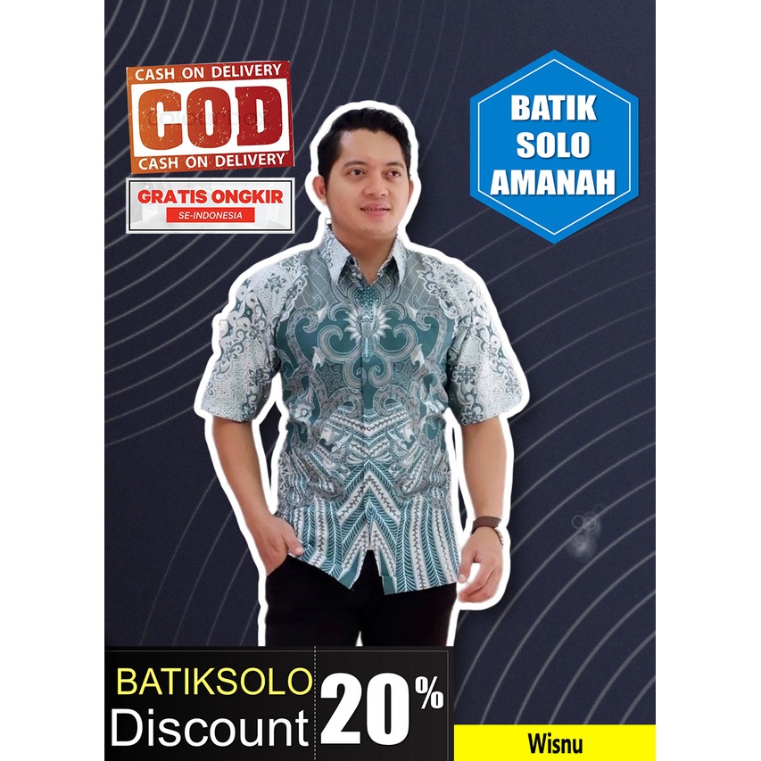 Wisnu KEMEJA BATIK SOLO FULL FURING ATASAN PREMIUM MODERN KATUN HALUS LENGAN PENDEK BATIKSOLOAMANAH 