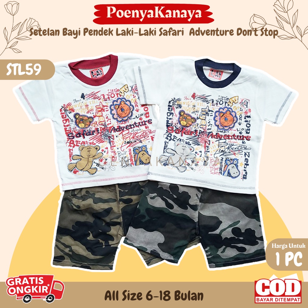 Setelan Baju Bayi Pendek Laki-Laki Safari Adventure Don't Stop 6-18 Bulan STL59