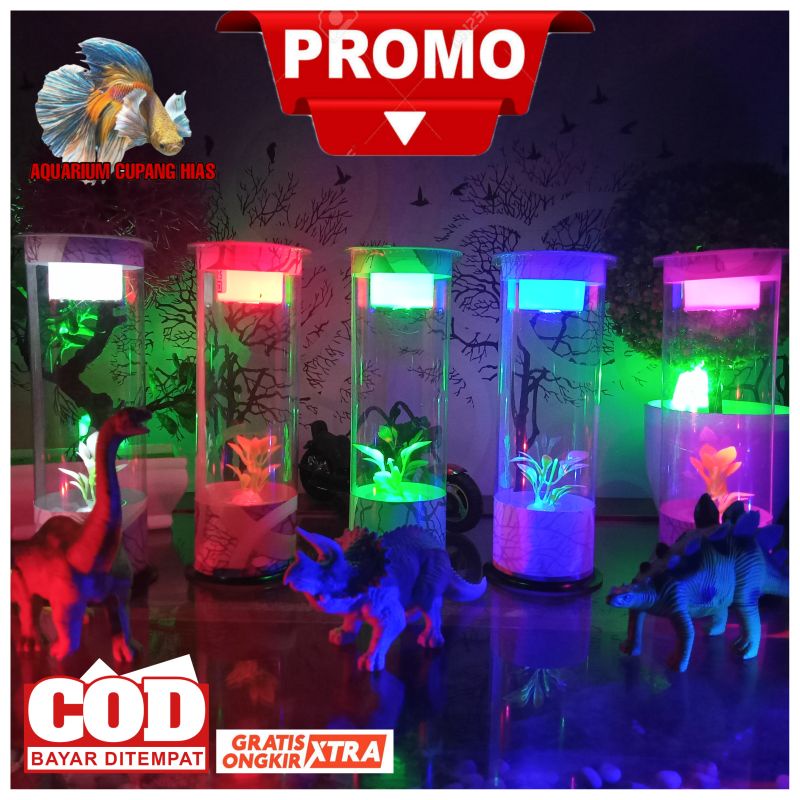 Aquarium Ikan Cupang Guppy Mini Tabung Full Hiasan Dan Lampu Dekorasi Ruang Tamu Kamar Tidur hiasan 