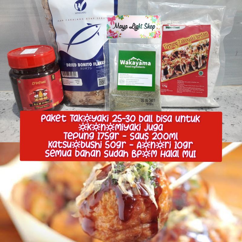 Paket bahan takoyaki lengkap halal tepung takoyaki katsuobusi saos okonomiyaki aonori cakalang murah tepung premix