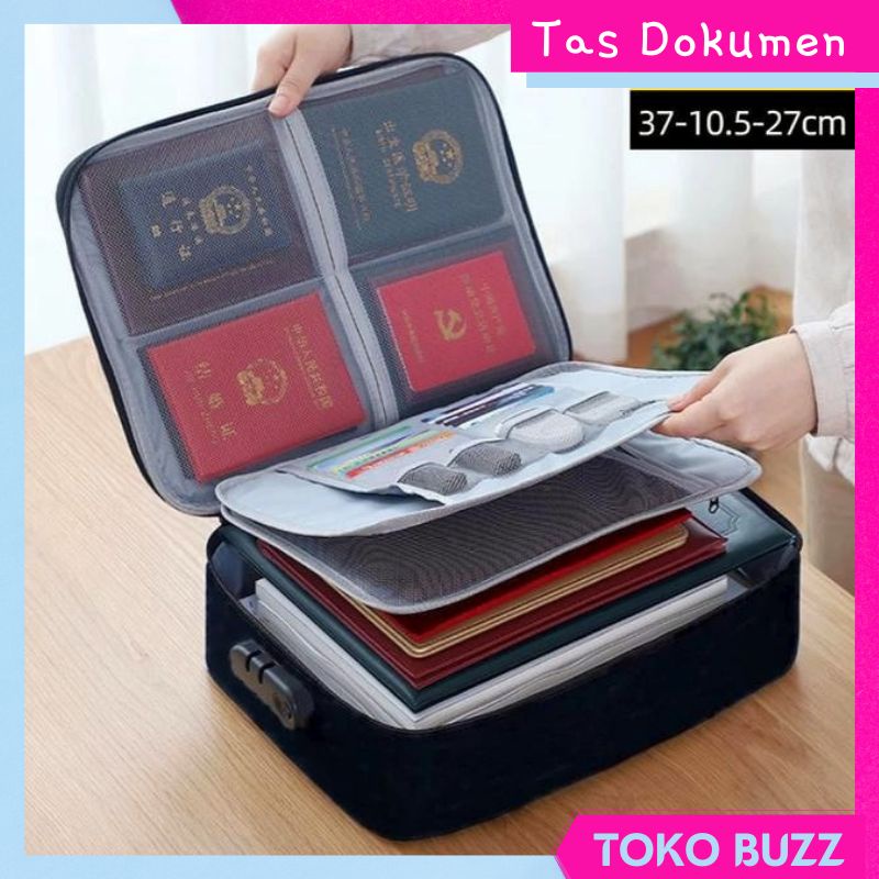 Tas Dokumen Anti Air Password Travel Bag Penyimpanan Dokumen File Penting Surat Akta Ijazah Sertipikat Legalistas F4 Besar / Document Storage Box Kunci Password PREMIUM QUALITY