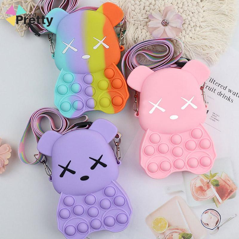 Kekerasan Beruang Dompet Koin Silikon Dekompresi Gelembung Pinch Messenger Tas Mainan Selempang - PD