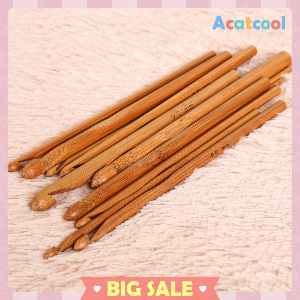 12-Size Bamboo Handle Crochet Hook Knit Weave Yarn Craft Knitting Needle