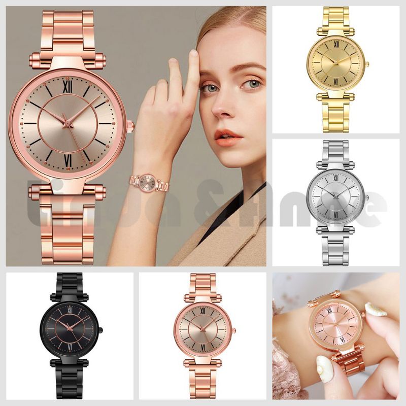 (Terima Cod)Jam Tangan Wanita Fashion Quartz Romawi Strap Rantai/Stel(Dikirim Jakarta)