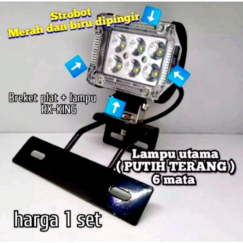 PAKET)Lampu Depan LED 6 mata Red + Blue Plus Breket Motor Yamaha RX - KING RX-Z &amp; RX + Paket