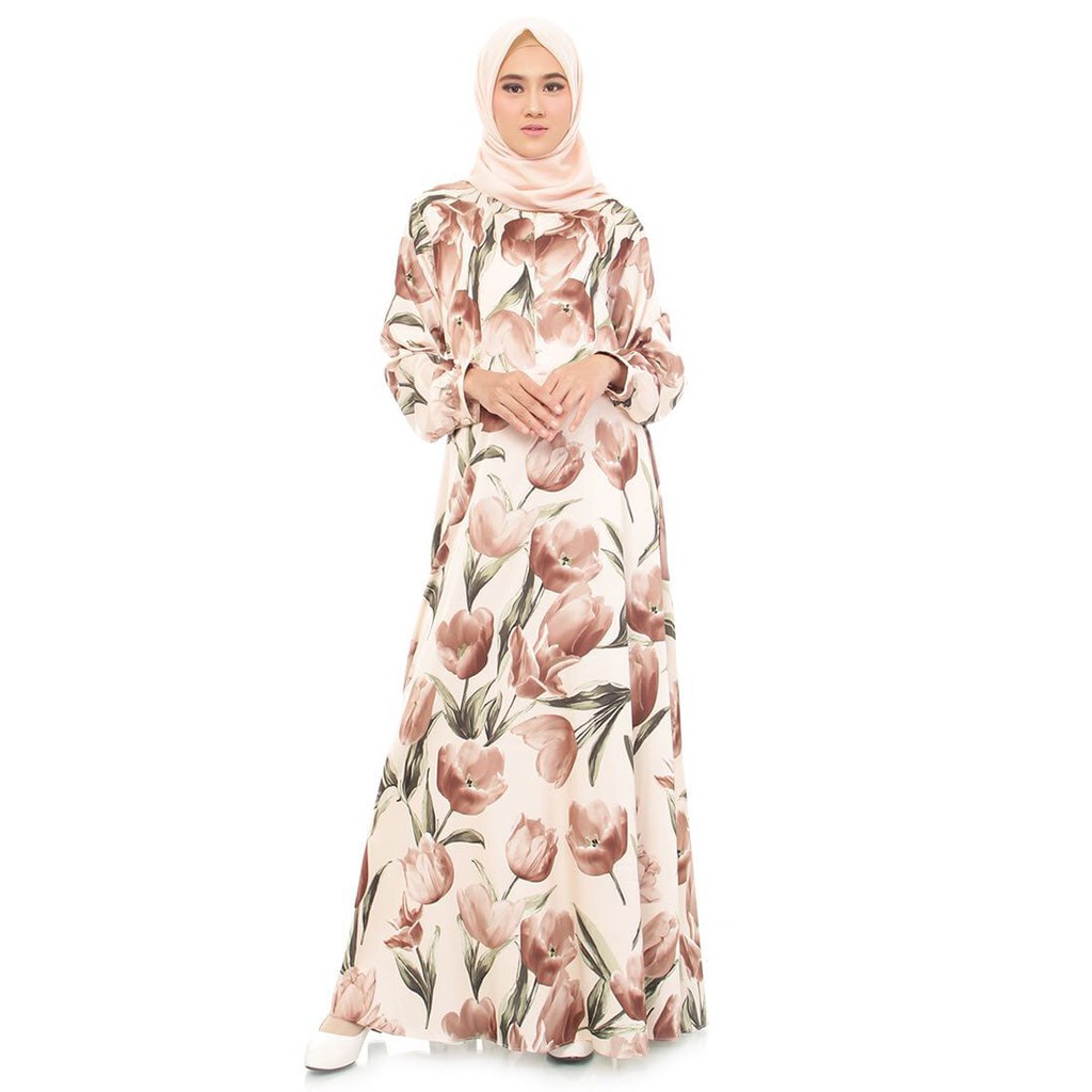 Baju Gamis Satin Silk Coklat Tulip Dress Titantie Hijab