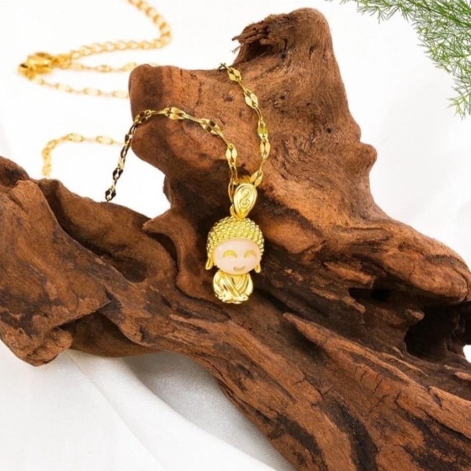 ✧ kalung giok buddha titanium asli anti luntur dan karat ●
