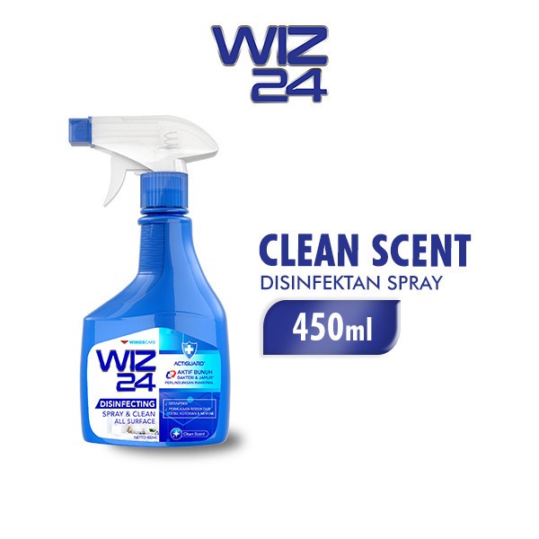 Stok Terakhir WIZ 24 Disinfectant Spray Clean Scent 450ml Disinfektan Anti Virus Berkualitas
