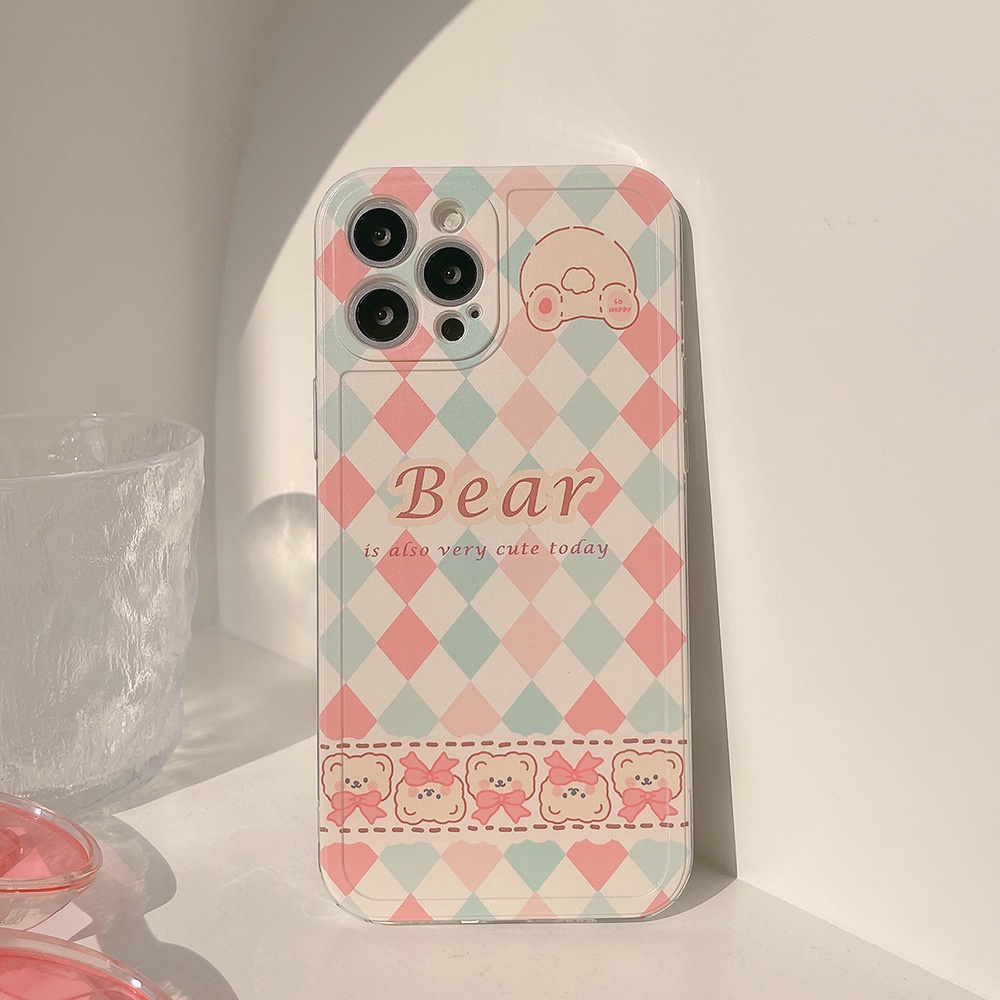 Case Pelindung Motif Rhombus Kotak-Kotak Pink Untuk Iphone 13 12 Mini 11 Pro Max X Xs Xr 8 7 Plus Se 2020