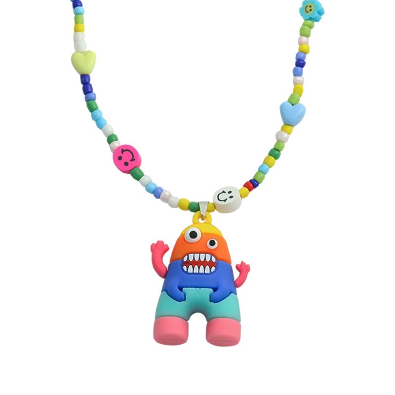 Kalung Rantai Dengan Liontin Monster Smiley Warna-Warni Untuk Wanita