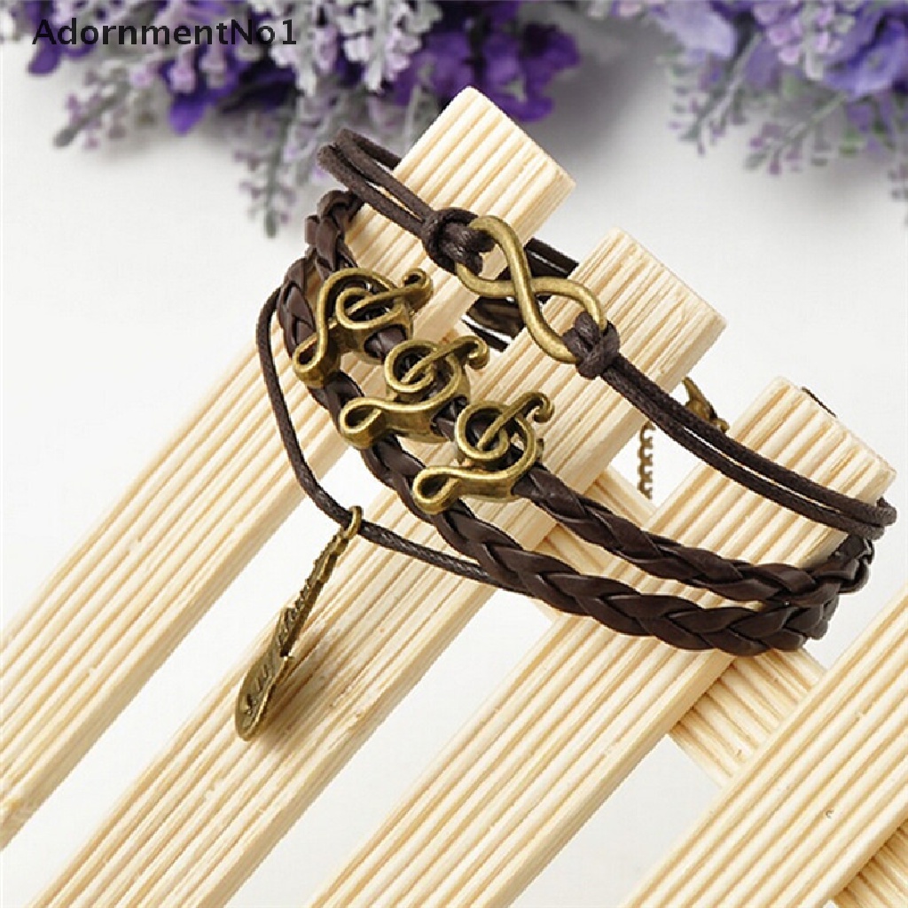 (AdornmentNo1) Gelang Tangan Kulit Vintage Gaya Punk Motif Gitar / Not Musik / Infinity Untuk Perhiasan Wanita