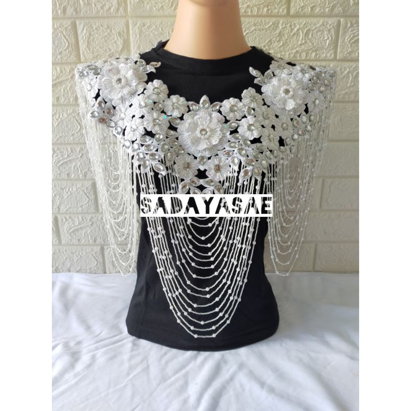 AKSESORIS GAUN PENGANTIN FULL PAYET MEWAH / AKSESORIS KEBAYA BOLERO BUNGA PUTIH