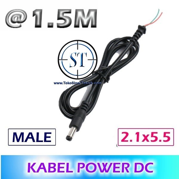 Kabel DIY Adaptor 22AWG + Jack DC Male 5.5mmx2.1mm 2 Line Cable Power Supply CCTV