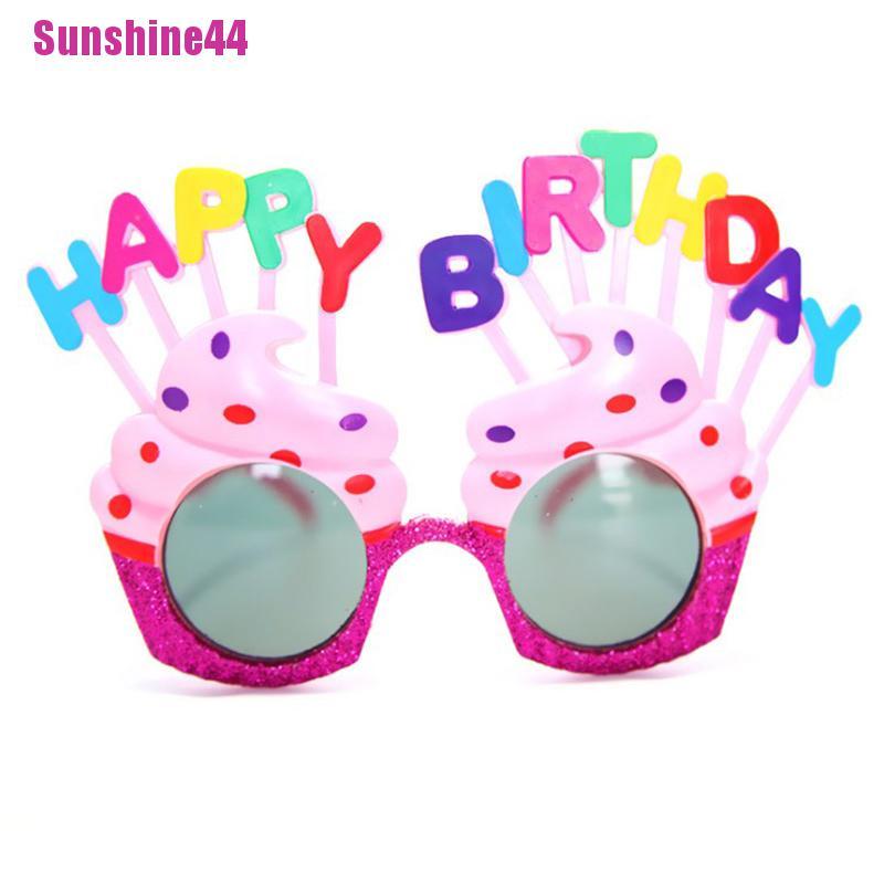 (Sunshine44) Kacamata Hitam Motif Tulisan Happy Birthday Untuk Pesta Ulang Tahun