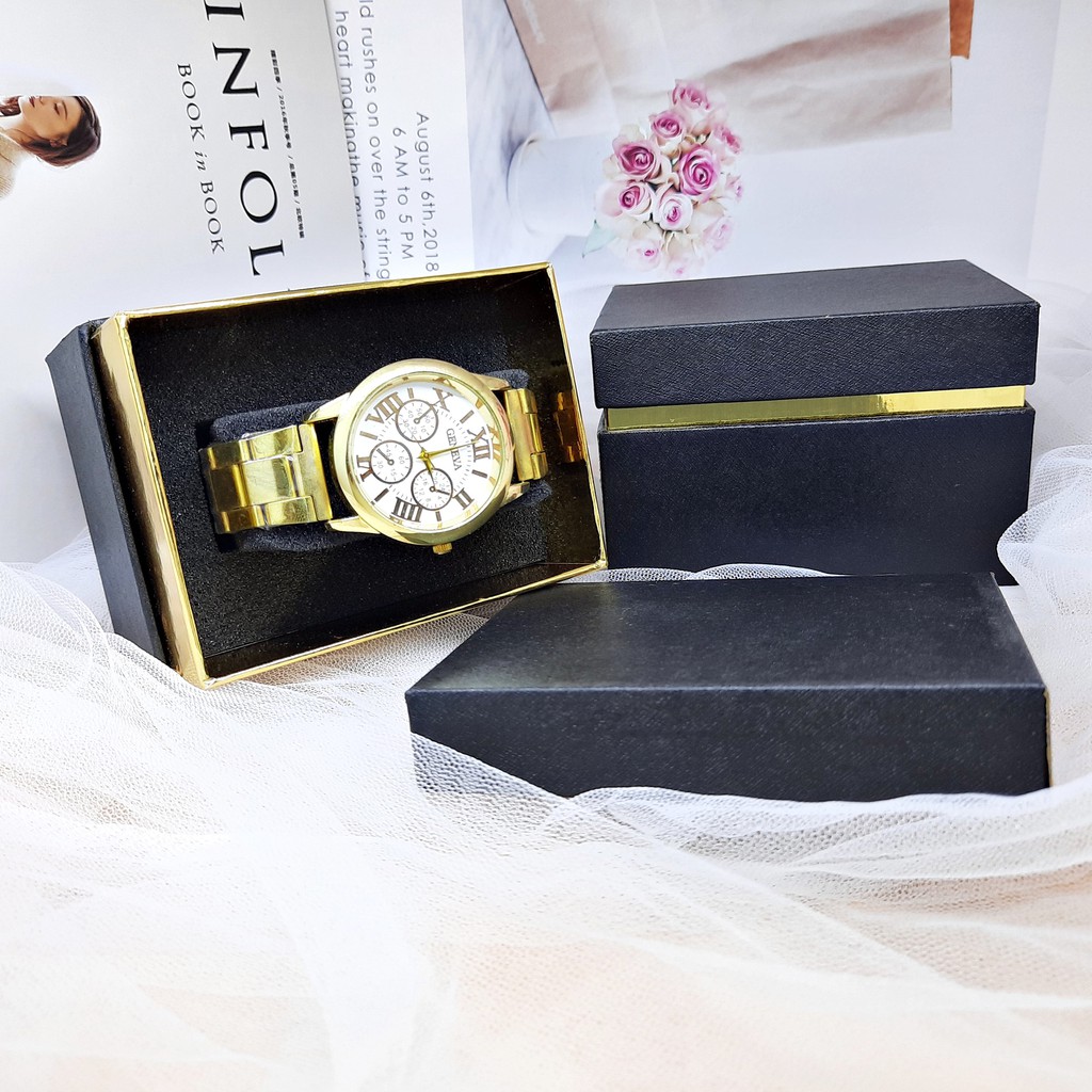 Box Kotak Jam Tangan Mewah Aksen Gold Hitam  - BX007