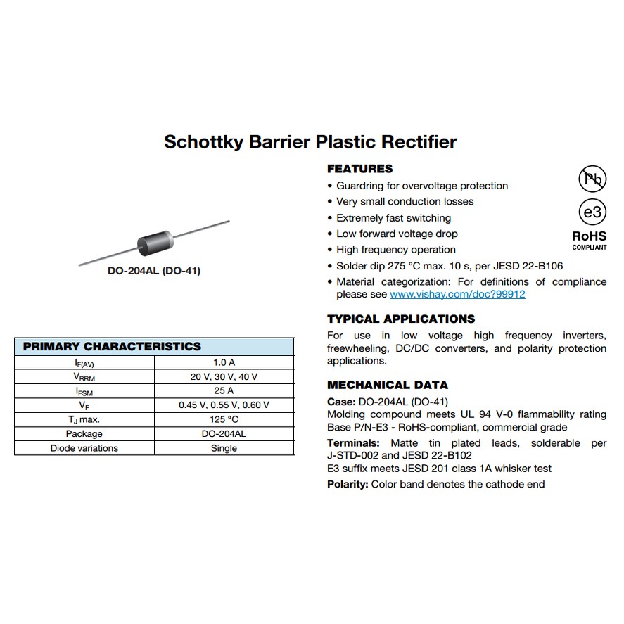 Dioda Schottky 1A - 3A  40 - 60V Barrier Rectifier Diode