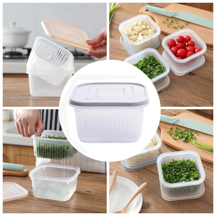 Kotak Toples Penyimpanan Buah Tirisan Box Tiris Sayur Container Kulkas Kotak Toples