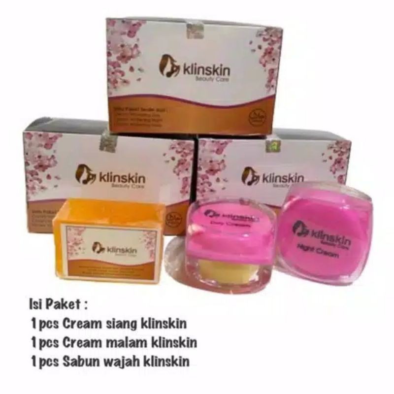 PAKET SKINCARE CREAM KLINSKIN BEAUTY CARE ORIGINAL ADA HOLOGRAM HALAL PAKET CREAM PAGI MALAM + SABUN