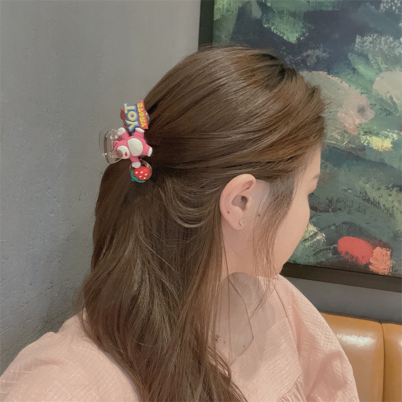 Jepit Rambut Beruang strawberry pink Kartun Lucu Gadis Korea grab clip