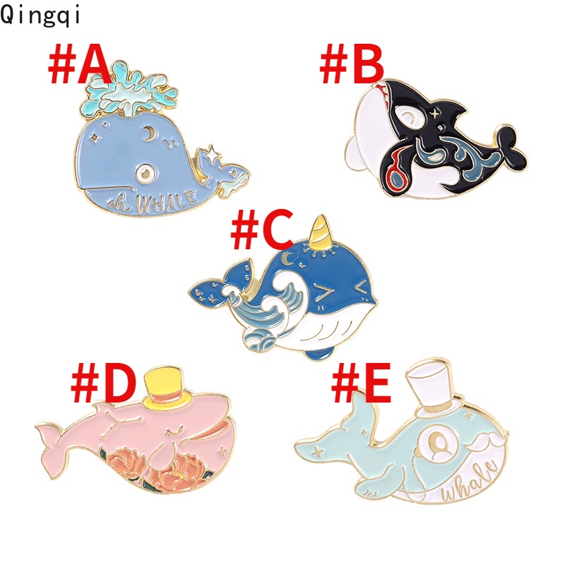 Whale Bros Pin Enamel Desain Kartun Hewan Laut Bunga Gelombang Untuk Hadiah Anak Laki-Laki Dan Perempuan