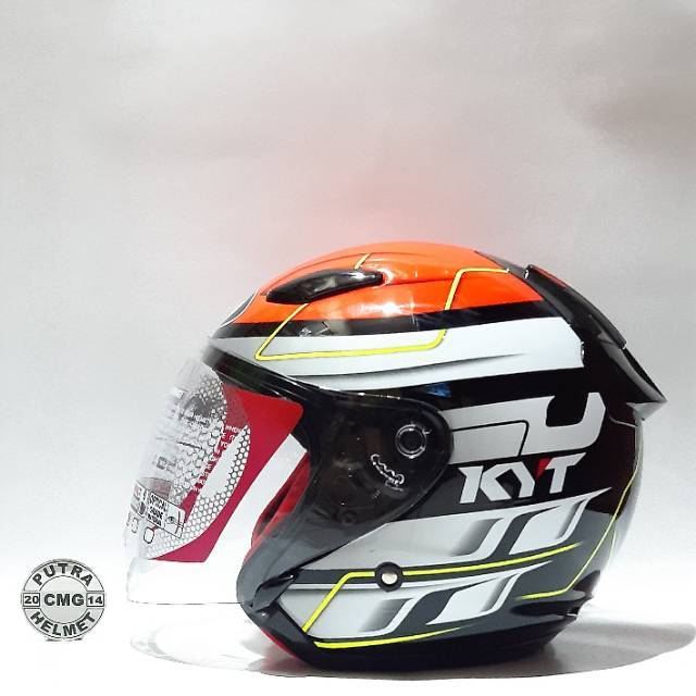 HELM KYT DJ MARU MOTIF 13 BLACK ORANGE FLUO RED FLUO